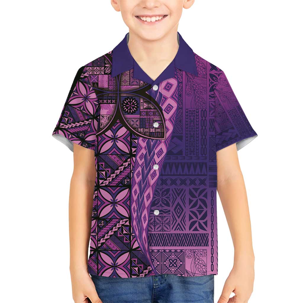 Samoan Pacific Tribal Flower Geometric Art Tattoos Family Matching Puletasi and Hawaiian Shirt Siapo Pattern Purple Haze - Polynesian Pride