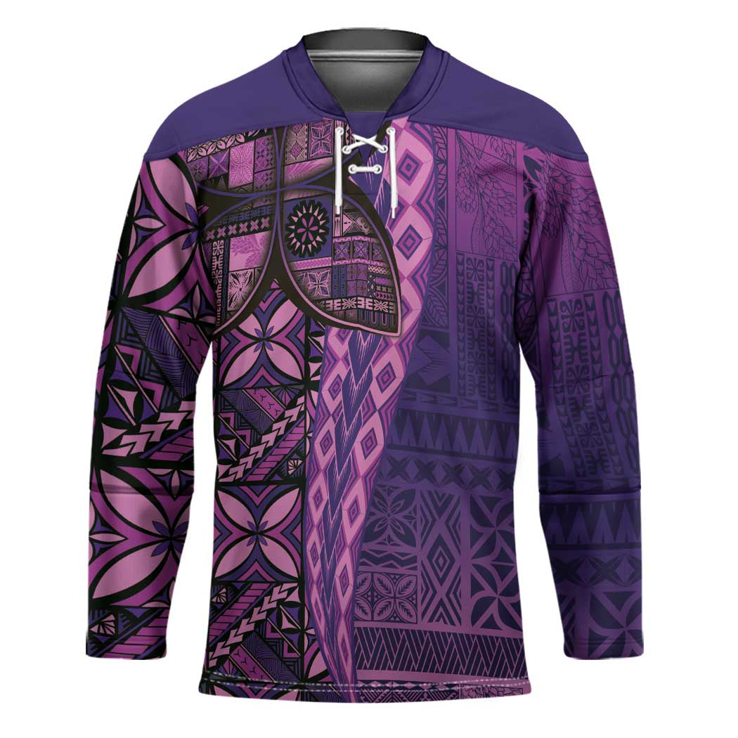 Samoan Pacific Tribal Flower Geometric Art Tattoos Hockey Jersey Siapo Pattern Purple Haze LT03 Unisex Purple - Polynesian Pride