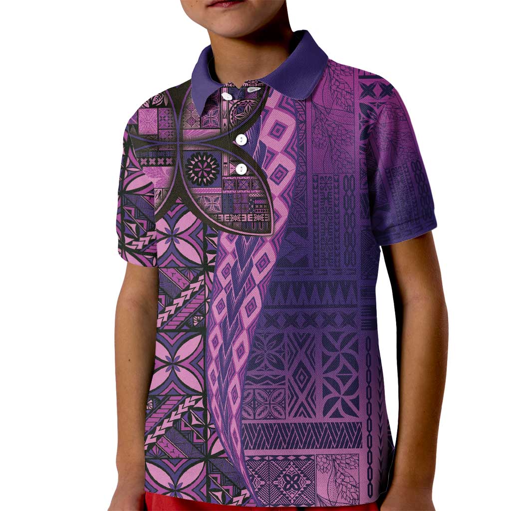 Samoan Pacific Tribal Flower Geometric Art Tattoos Kid Polo Shirt Siapo Pattern Purple Haze - Polynesian Pride