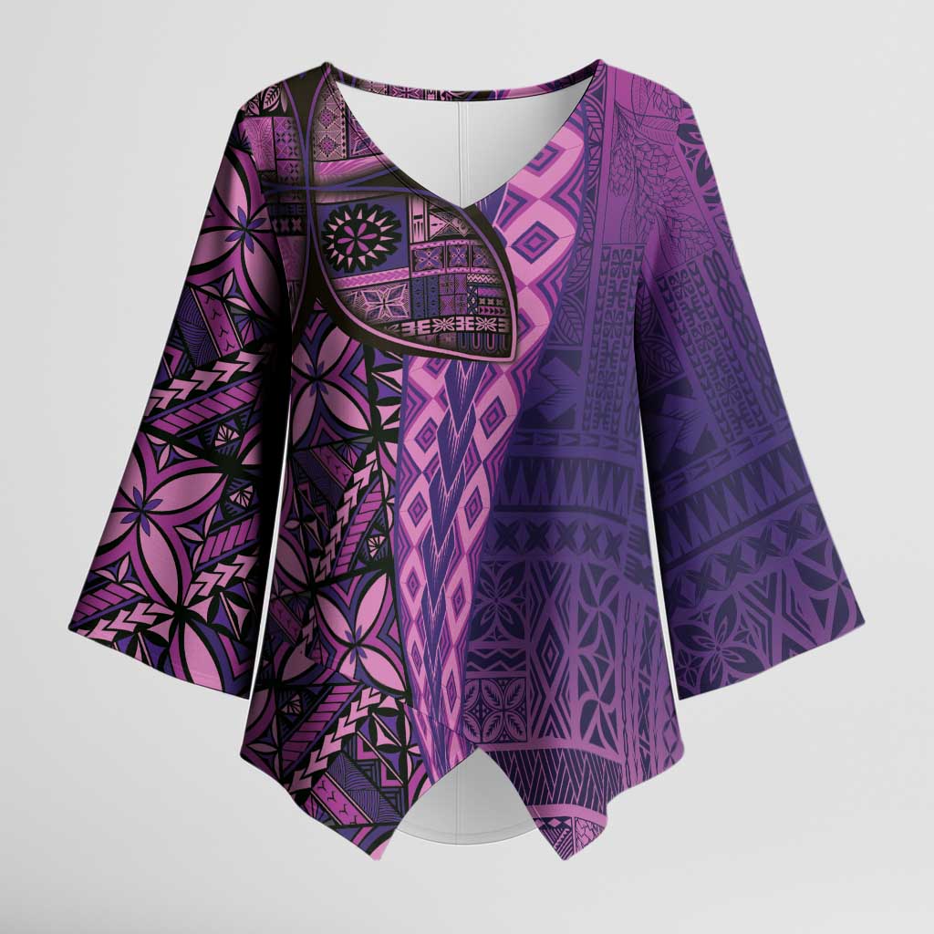 Samoan Pacific Tribal Flower Geometric Art Tattoos Kimono Sleeve Blouse Siapo Pattern Purple Haze - Polynesian Pride