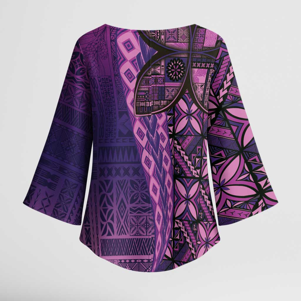 Samoan Pacific Tribal Flower Geometric Art Tattoos Kimono Sleeve Blouse Siapo Pattern Purple Haze - Polynesian Pride
