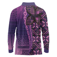 Samoan Pacific Tribal Flower Geometric Art Tattoos Long Sleeve Polo Shirt Siapo Pattern Purple Haze - Polynesian Pride