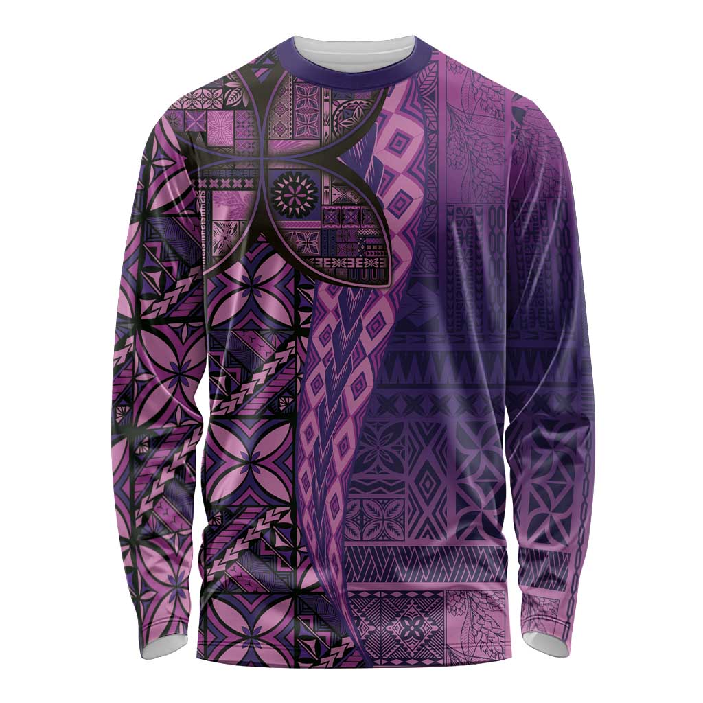 Samoan Pacific Tribal Flower Geometric Art Tattoos Long Sleeve Shirt Siapo Pattern Purple Haze - Polynesian Pride