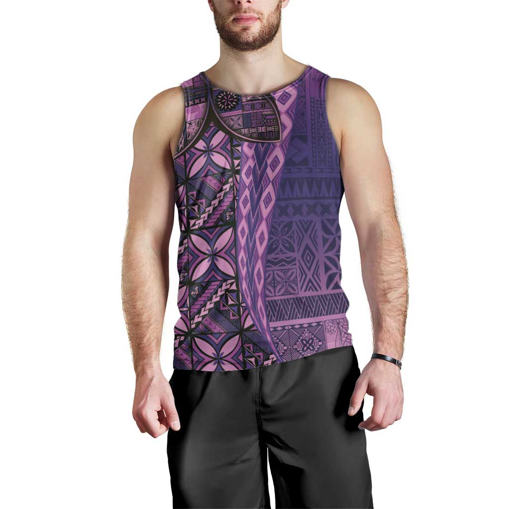 Samoan Pacific Tribal Flower Geometric Art Tattoos Men Tank Top Siapo Pattern Purple Haze - Polynesian Pride