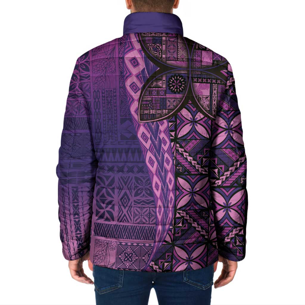 Samoan Pacific Tribal Flower Geometric Art Tattoos Padded Jacket Siapo Pattern Purple Haze - Polynesian Pride