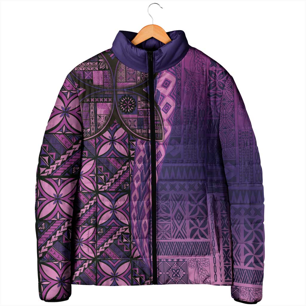 Samoan Pacific Tribal Flower Geometric Art Tattoos Padded Jacket Siapo Pattern Purple Haze - Polynesian Pride