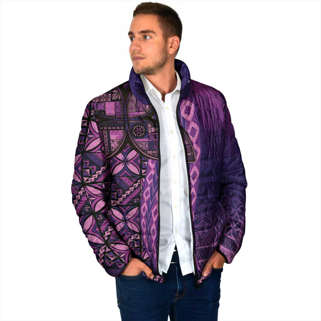 Samoan Pacific Tribal Flower Geometric Art Tattoos Padded Jacket Siapo Pattern Purple Haze - Polynesian Pride