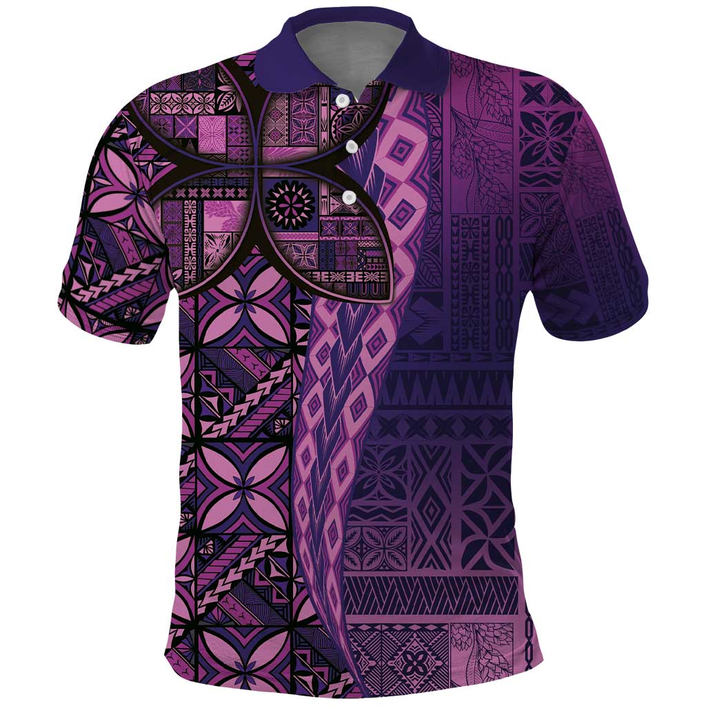 Samoan Pacific Tribal Flower Geometric Art Tattoos Polo Shirt Siapo Pattern Purple Haze - Polynesian Pride