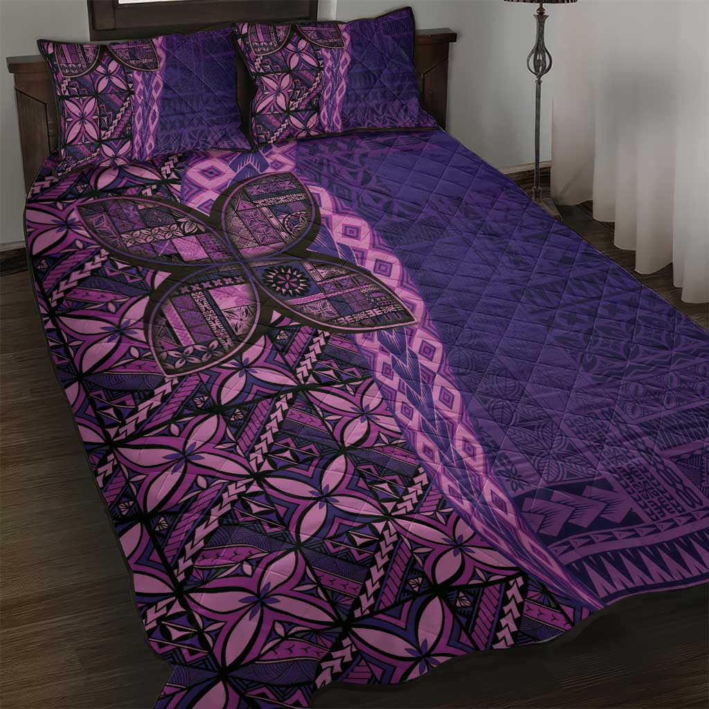 Samoan Pacific Tribal Flower Geometric Art Tattoos Quilt Bed Set Siapo Pattern Purple Haze - Polynesian Pride