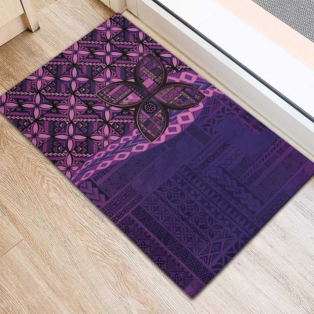 Samoan Pacific Tribal Flower Geometric Art Tattoos Rubber Doormat Siapo Pattern Purple Haze - Polynesian Pride