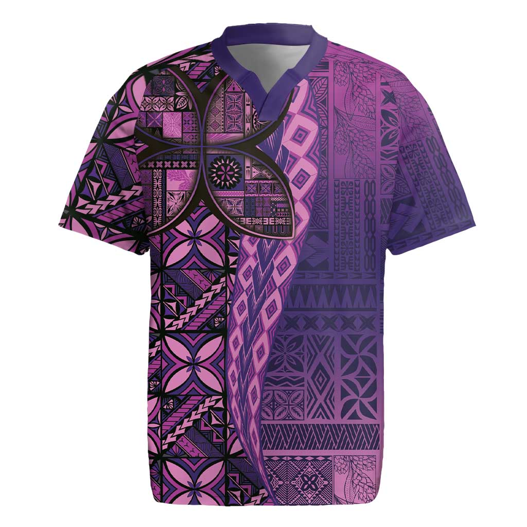 Samoan Pacific Tribal Flower Geometric Art Tattoos Rugby Jersey Siapo Pattern Purple Haze - Polynesian Pride