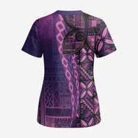 Samoan Pacific Tribal Flower Geometric Art Tattoos Scrub Top Siapo Pattern Purple Haze - Polynesian Pride