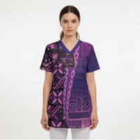 Samoan Pacific Tribal Flower Geometric Art Tattoos Scrub Top Siapo Pattern Purple Haze - Polynesian Pride