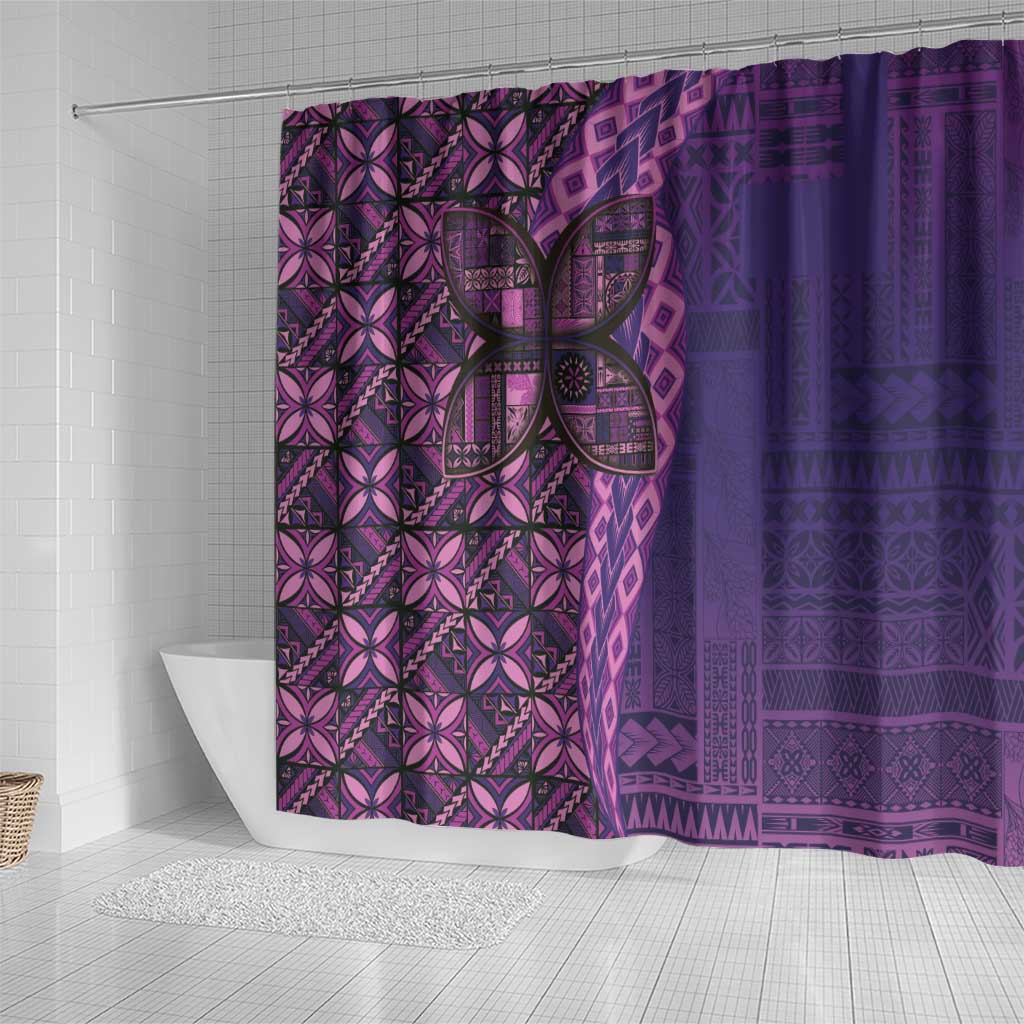 Samoan Pacific Tribal Flower Geometric Art Tattoos Shower Curtain Siapo Pattern Purple Haze - Polynesian Pride