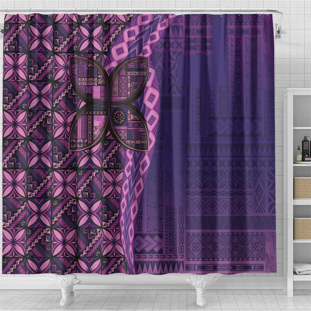 Samoan Pacific Tribal Flower Geometric Art Tattoos Shower Curtain Siapo Pattern Purple Haze - Polynesian Pride