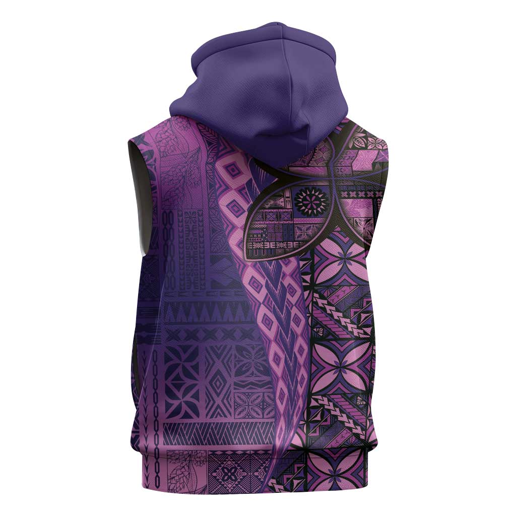 Samoan Pacific Tribal Flower Geometric Art Tattoos Sleeveless Hoodie Siapo Pattern Purple Haze - Polynesian Pride