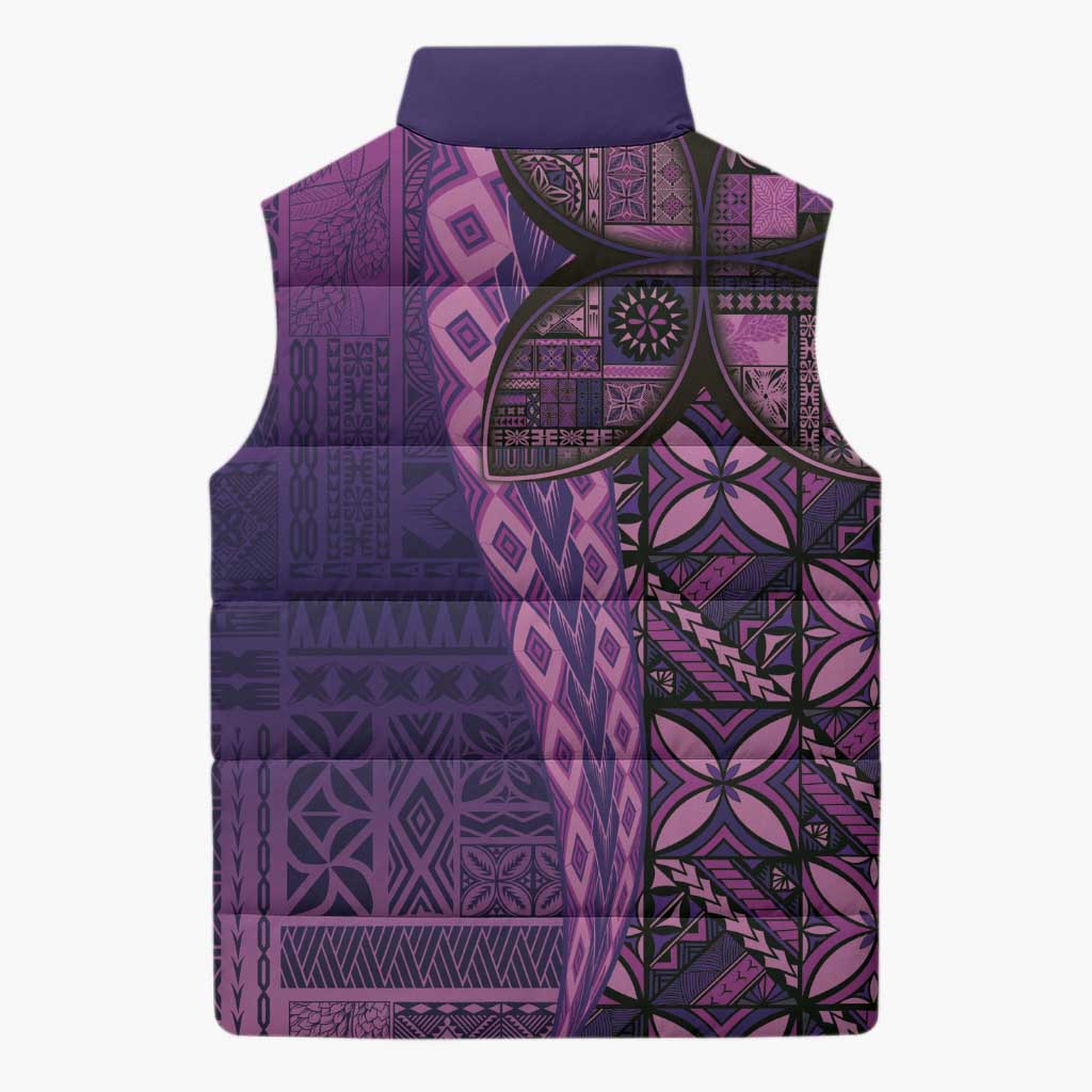 Samoan Pacific Tribal Flower Geometric Art Tattoos Sleeveless Puffer Jacket Siapo Pattern Purple Haze - Polynesian Pride