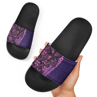 Samoan Pacific Tribal Flower Geometric Art Tattoos Slide Sandals Siapo Pattern Purple Haze - Polynesian Pride