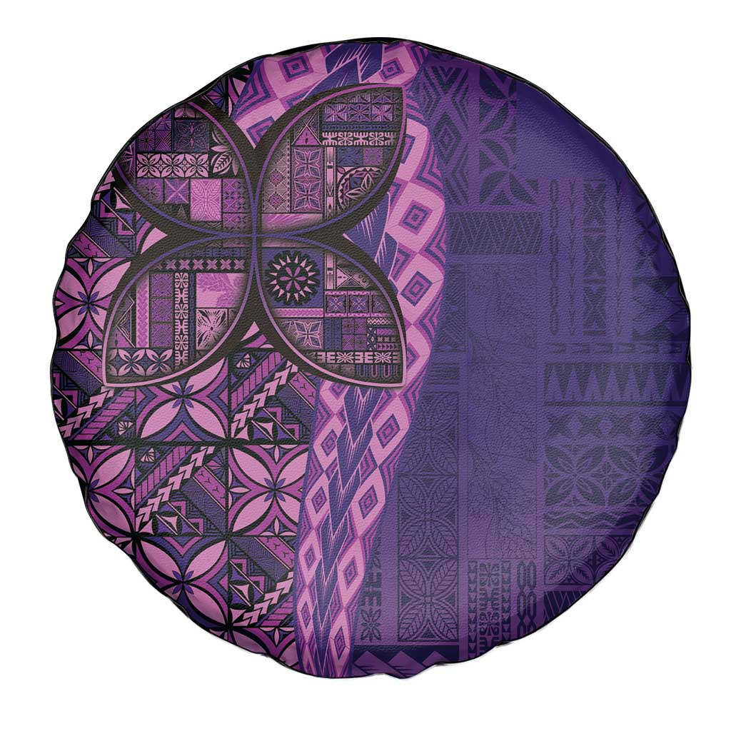 Samoan Pacific Tribal Flower Geometric Art Tattoos Spare Tire Cover Siapo Pattern Purple Haze - Polynesian Pride