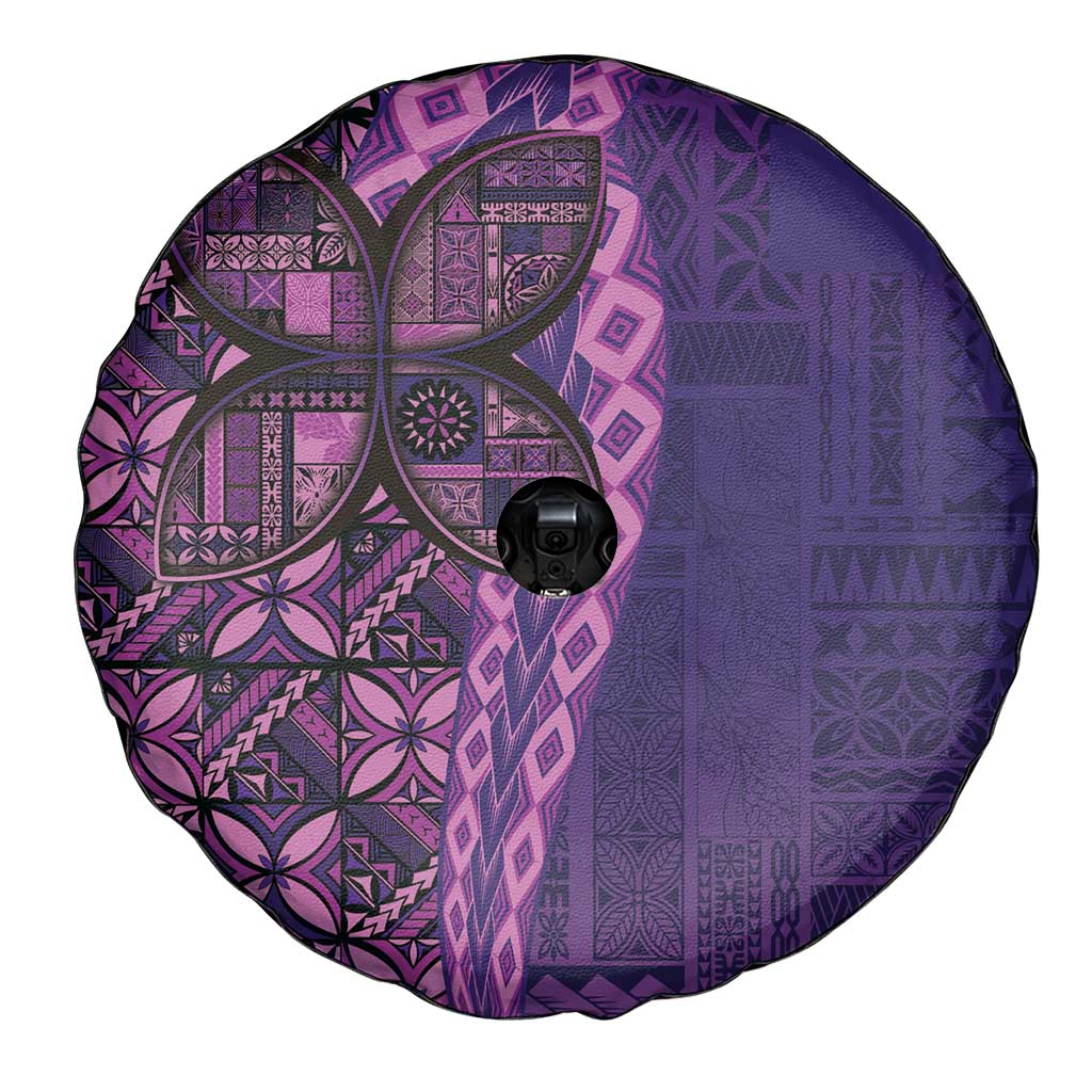 Samoan Pacific Tribal Flower Geometric Art Tattoos Spare Tire Cover Siapo Pattern Purple Haze - Polynesian Pride