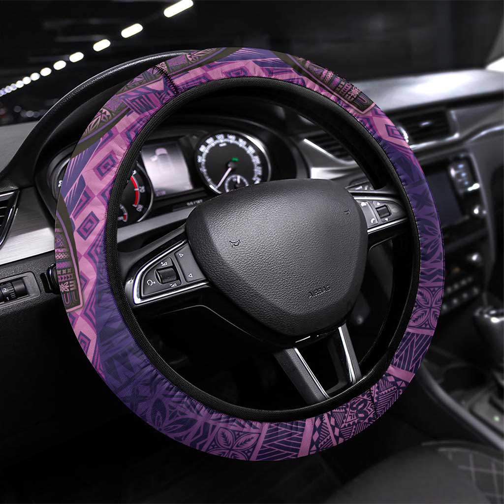 Samoan Pacific Tribal Flower Geometric Art Tattoos Steering Wheel Cover Siapo Pattern Purple Haze - Polynesian Pride