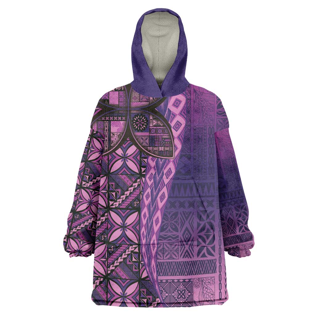 Samoan Pacific Tribal Flower Geometric Art Tattoos Wearable Blanket Hoodie Siapo Pattern Purple Haze - Polynesian Pride