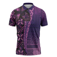 Samoan Pacific Tribal Flower Geometric Art Tattoos Zipper Polo Shirt Siapo Pattern Purple Haze - Polynesian Pride