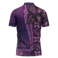 Samoan Pacific Tribal Flower Geometric Art Tattoos Zipper Polo Shirt Siapo Pattern Purple Haze - Polynesian Pride