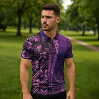 Samoan Pacific Tribal Flower Geometric Art Tattoos Zipper Polo Shirt Siapo Pattern Purple Haze - Polynesian Pride