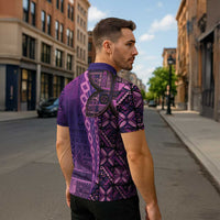 Samoan Pacific Tribal Flower Geometric Art Tattoos Zipper Polo Shirt Siapo Pattern Purple Haze - Polynesian Pride