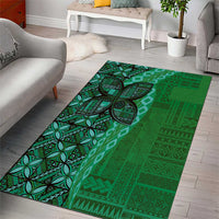 Samoan Pacific Tribal Flower Geometric Art Tattoos Area Rug Siapo Pattern Emerald Glow LT03 - Polynesian Pride