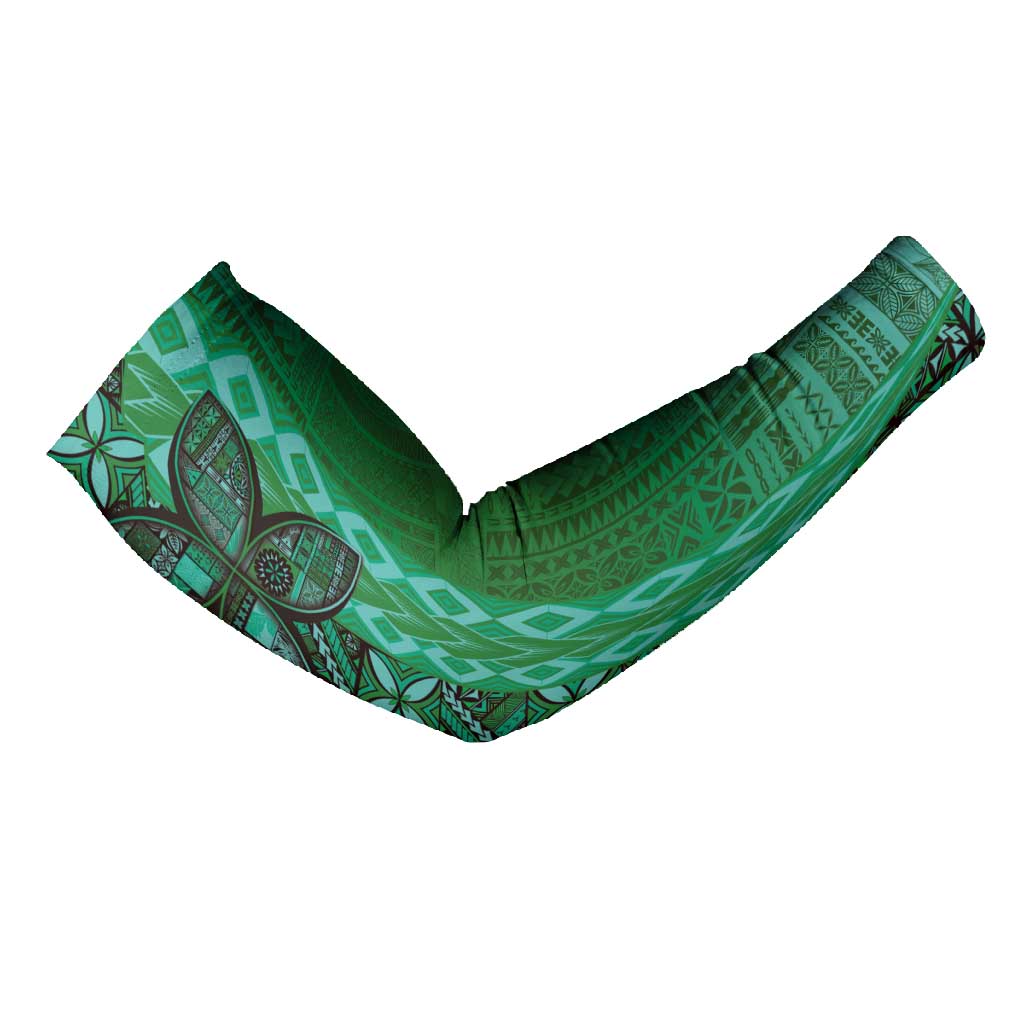 Samoan Pacific Tribal Flower Geometric Art Tattoos Arm Sleeves Siapo Pattern Emerald Glow - Polynesian Pride