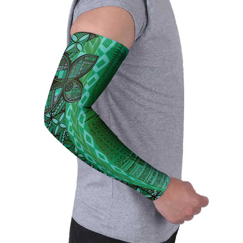 Samoan Pacific Tribal Flower Geometric Art Tattoos Arm Sleeves Siapo Pattern Emerald Glow - Polynesian Pride