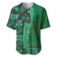 Samoan Pacific Tribal Flower Geometric Art Tattoos Baseball Jersey Siapo Pattern Emerald Glow - Polynesian Pride