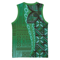 Samoan Pacific Tribal Flower Geometric Art Tattoos Basketball Jersey Siapo Pattern Emerald Glow - Polynesian Pride