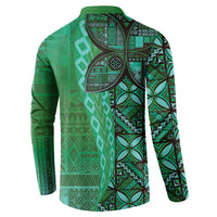 Samoan Pacific Tribal Flower Geometric Art Tattoos Button Sweatshirt Siapo Pattern Emerald Glow - Polynesian Pride