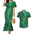 Samoan Pacific Tribal Flower Geometric Art Tattoos Couples Matching Mermaid Dress and Hawaiian Shirt Siapo Pattern Emerald Glow - Polynesian Pride