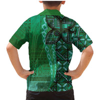 Samoan Pacific Tribal Flower Geometric Art Tattoos Family Matching Mermaid Dress and Hawaiian Shirt Siapo Pattern Emerald Glow - Polynesian Pride