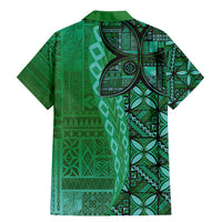 Samoan Pacific Tribal Flower Geometric Art Tattoos Family Matching Mermaid Dress and Hawaiian Shirt Siapo Pattern Emerald Glow - Polynesian Pride