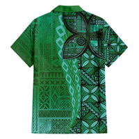 Samoan Pacific Tribal Flower Geometric Art Tattoos Family Matching Puletasi and Hawaiian Shirt Siapo Pattern Emerald Glow - Polynesian Pride