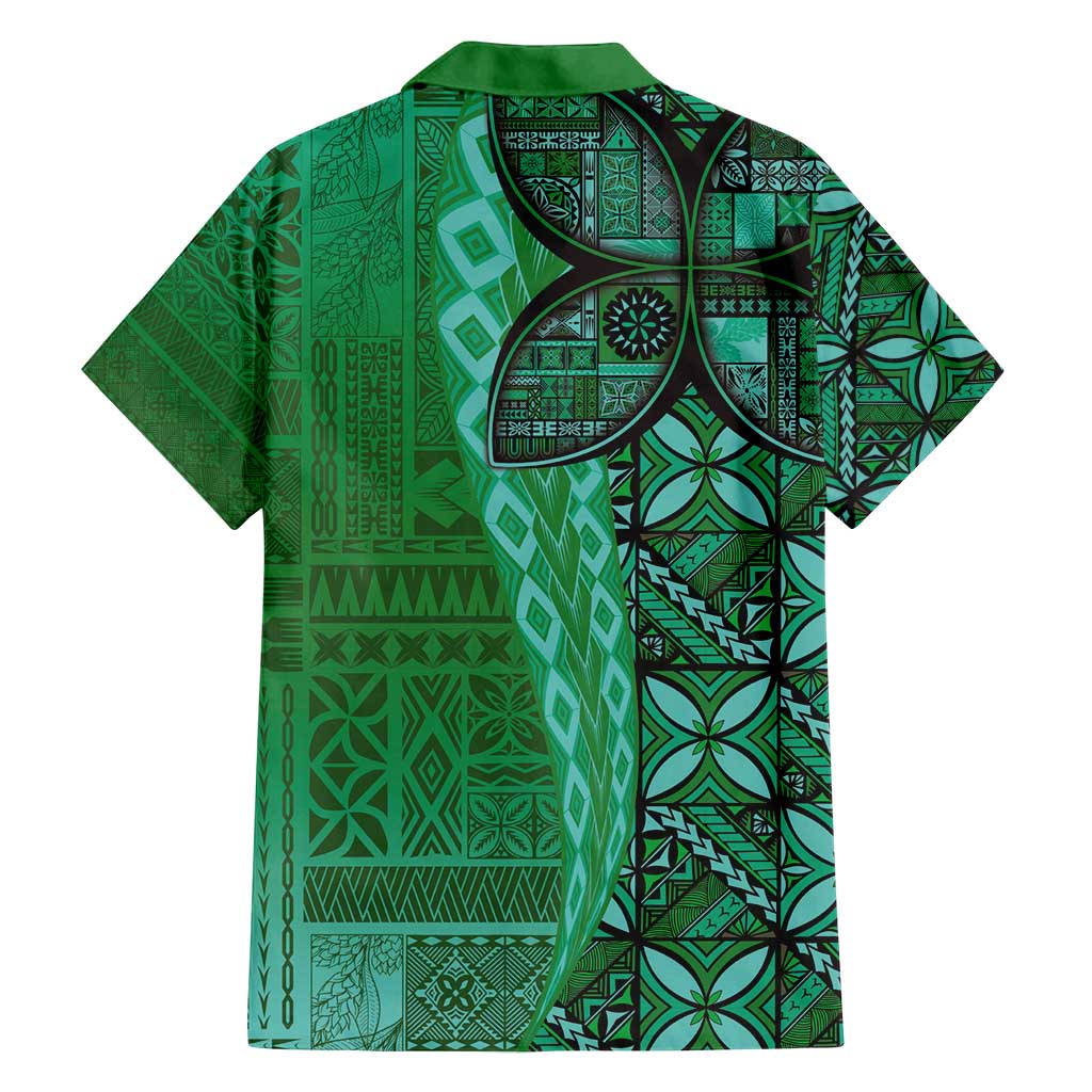 Samoan Pacific Tribal Flower Geometric Art Tattoos Family Matching Tank Maxi Dress and Hawaiian Shirt Siapo Pattern Emerald Glow - Polynesian Pride