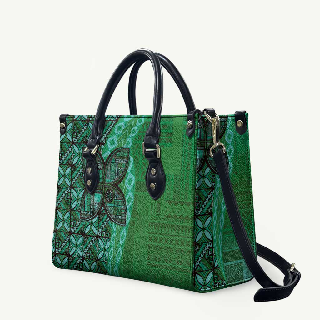 Samoan Pacific Tribal Flower Geometric Art Tattoos Leather Bag Siapo Pattern Emerald Glow - Polynesian Pride