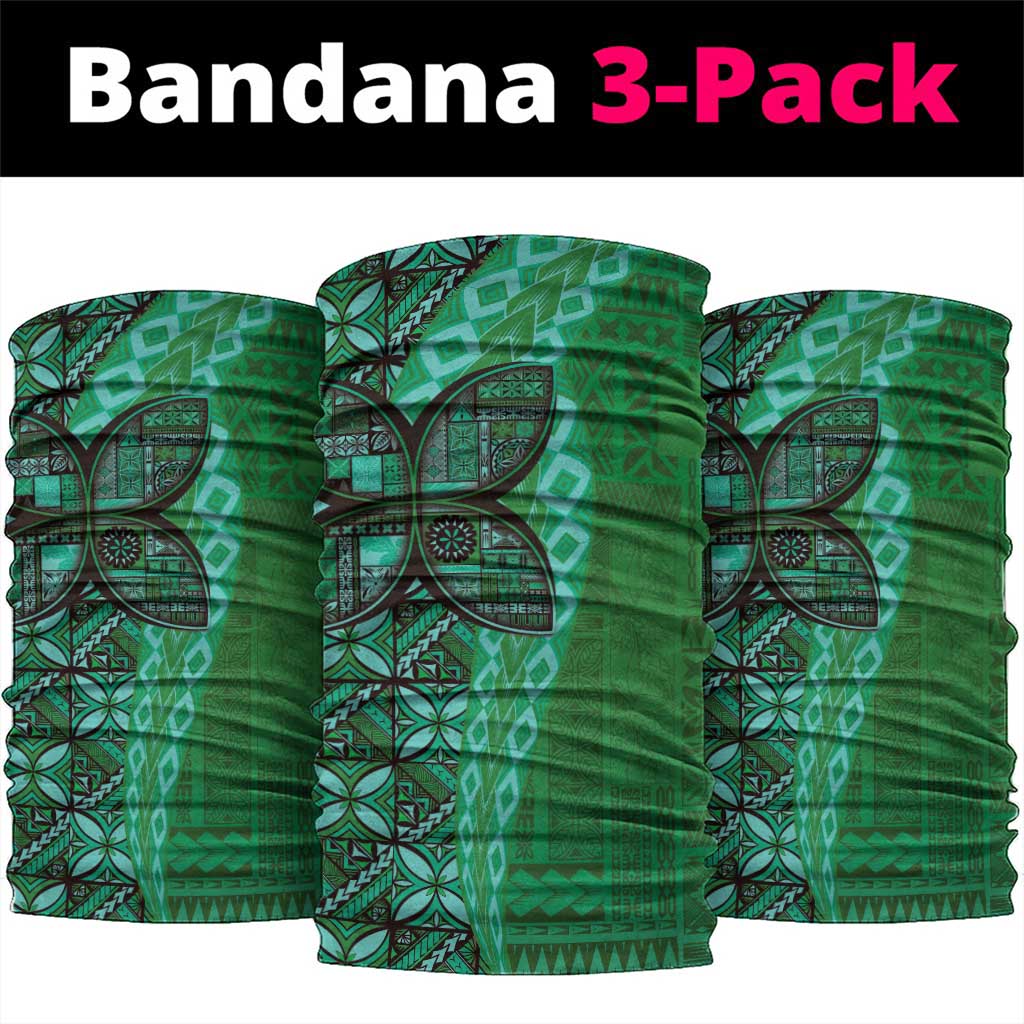 Samoan Pacific Tribal Flower Geometric Art Tattoos Neck Gaiter Siapo Pattern Emerald Glow LT03