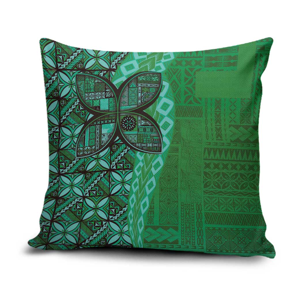 Samoan Pacific Tribal Flower Geometric Art Tattoos Pillow Cover Siapo Pattern Emerald Glow - Polynesian Pride