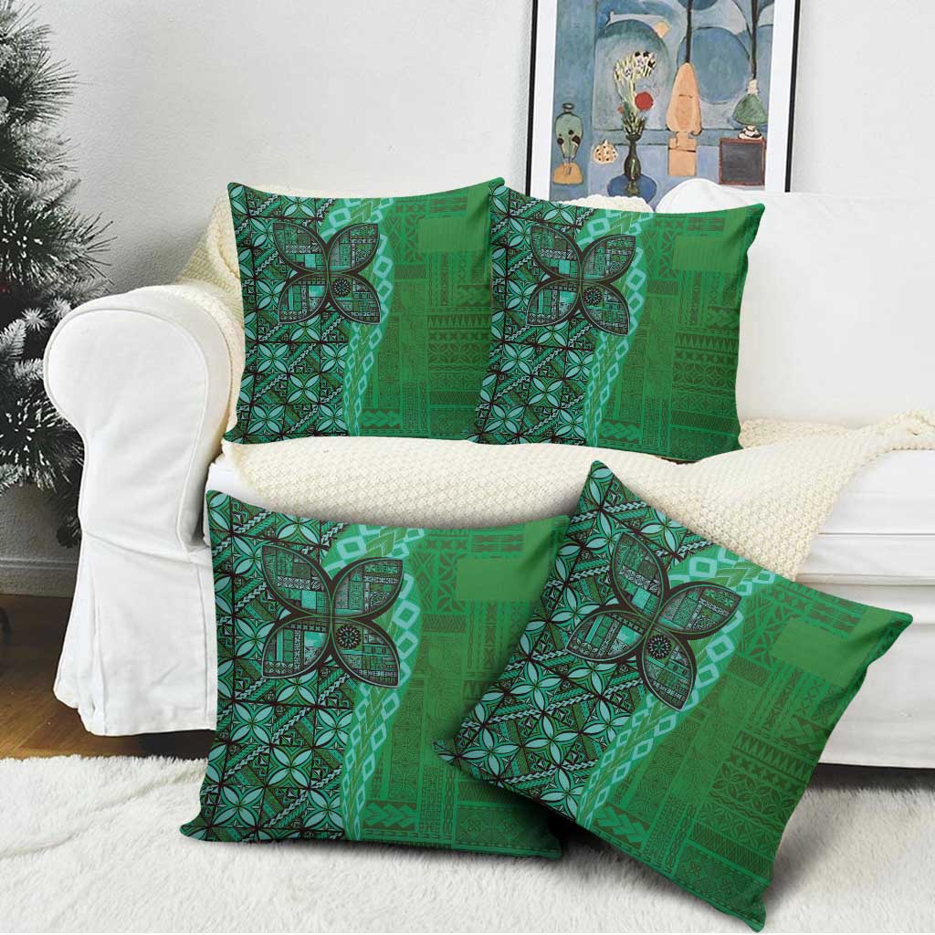 Samoan Pacific Tribal Flower Geometric Art Tattoos Pillow Cover Siapo Pattern Emerald Glow - Polynesian Pride