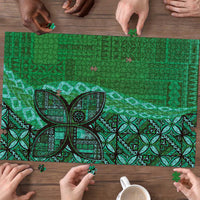 Samoan Pacific Tribal Flower Geometric Art Tattoos Puzzle Siapo Pattern Emerald Glow - Polynesian Pride