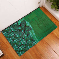 Samoan Pacific Tribal Flower Geometric Art Tattoos Rubber Doormat Siapo Pattern Emerald Glow - Polynesian Pride
