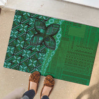 Samoan Pacific Tribal Flower Geometric Art Tattoos Rubber Doormat Siapo Pattern Emerald Glow - Polynesian Pride