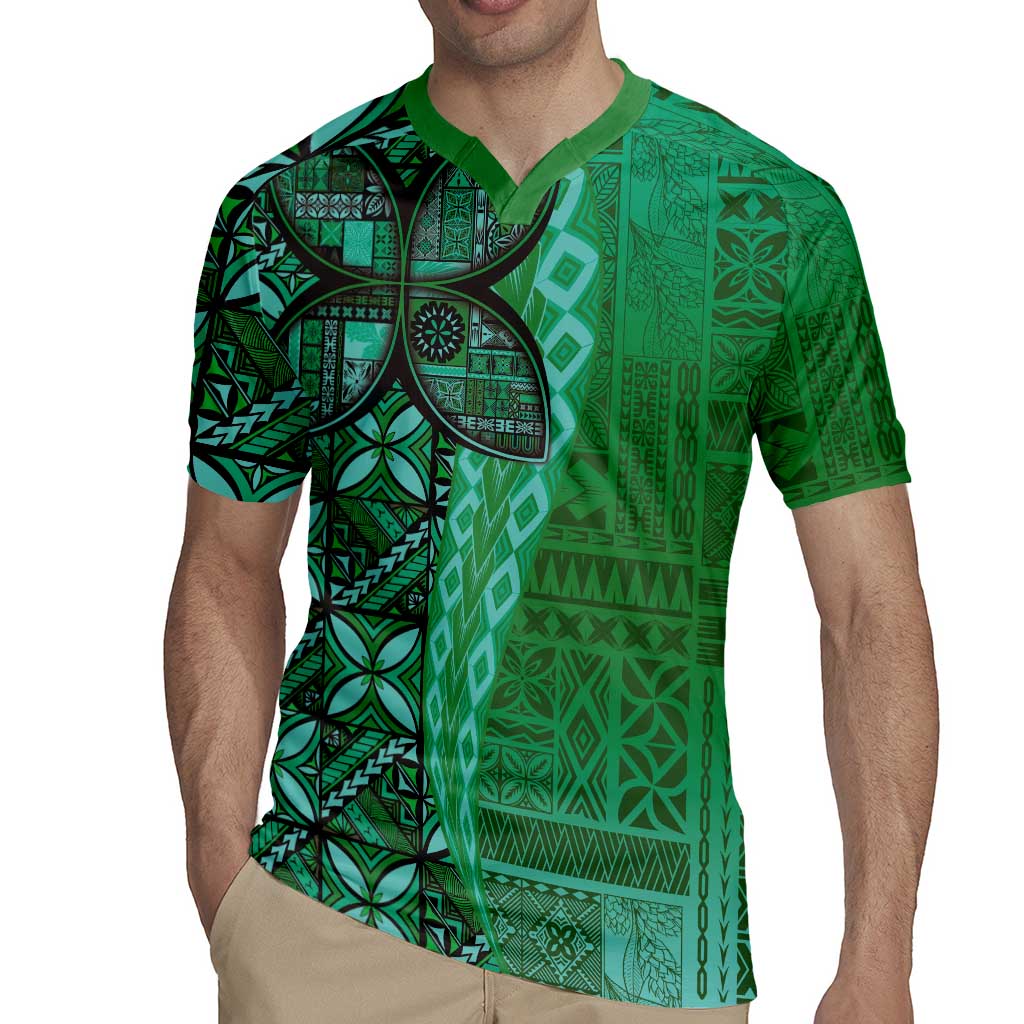 Samoan Pacific Tribal Flower Geometric Art Tattoos Rugby Jersey Siapo Pattern Emerald Glow - Polynesian Pride