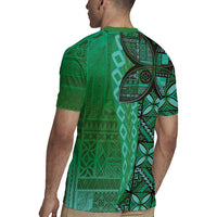 Samoan Pacific Tribal Flower Geometric Art Tattoos Rugby Jersey Siapo Pattern Emerald Glow - Polynesian Pride